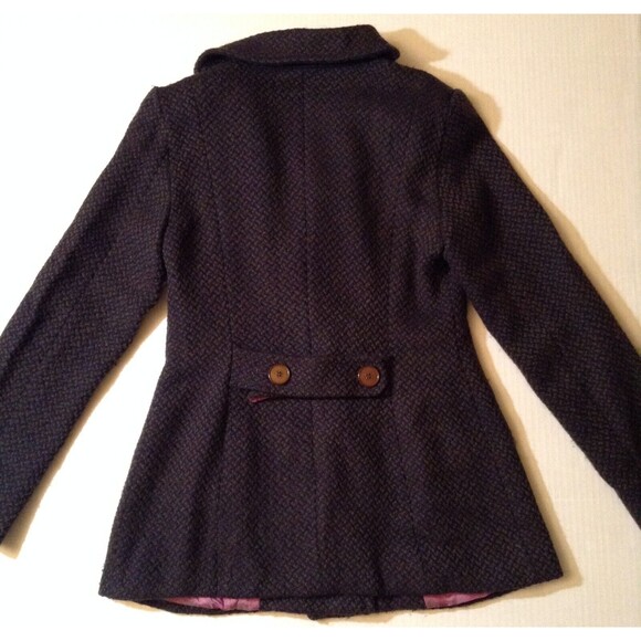 Vtg Wool Coat Women 8 Brown Pea Coat Tweed Double Breasted Boho Granny Retro 90s - Picture 7 of 12